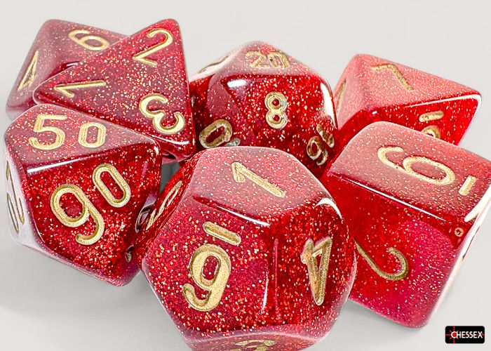 Chessex: 7 Piece Dice Set - Mega Glitter Ruby/Gold