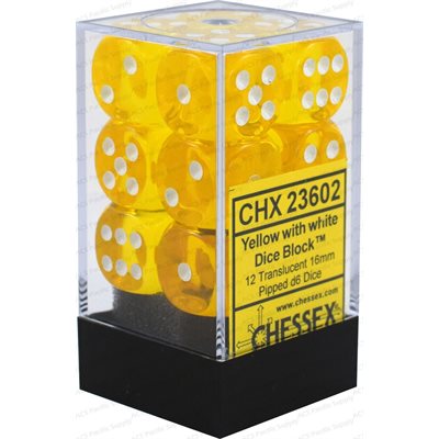 Chessex: 12D6 16MM Dice - Translucent Yellow/White