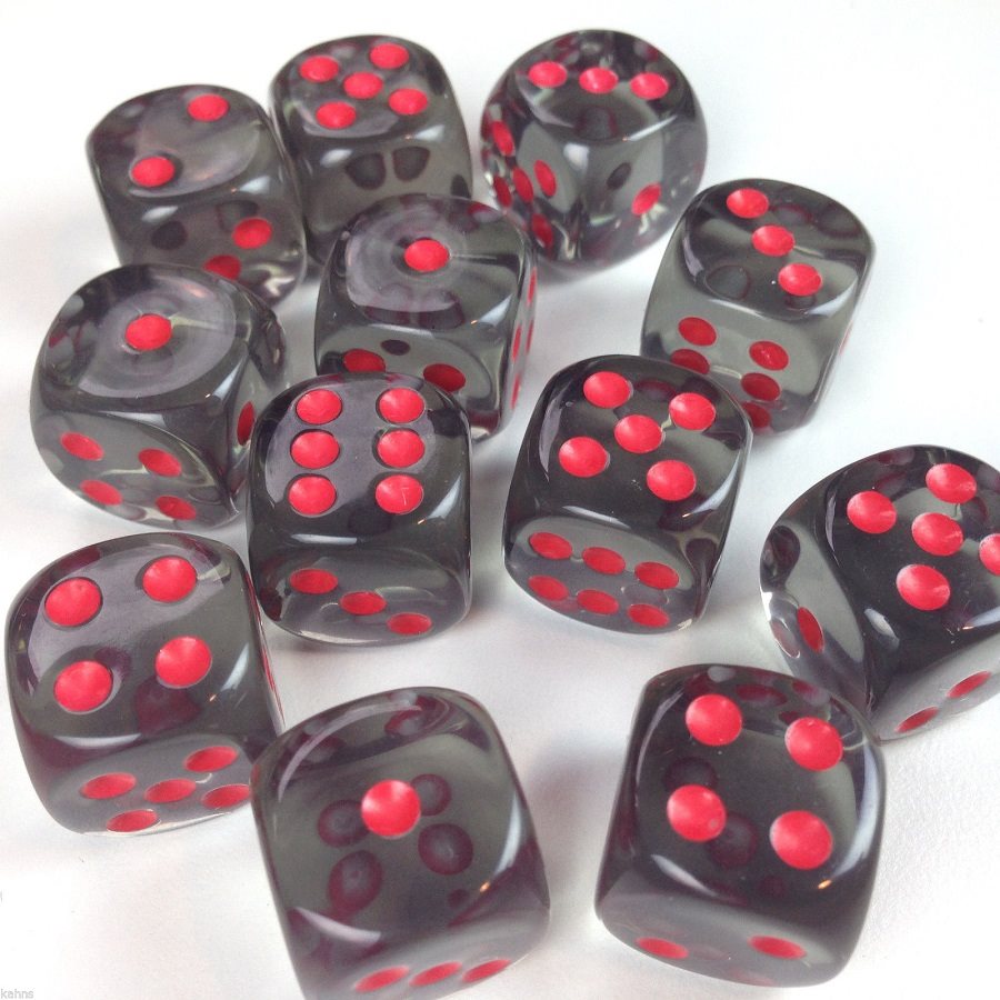 Chessex: 12D6 16MM Dice - Translucent Smoke/Red