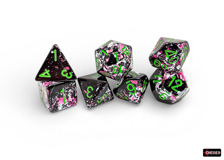 Chessex: 7 Piece Dice Set - Brush Paintball/Green