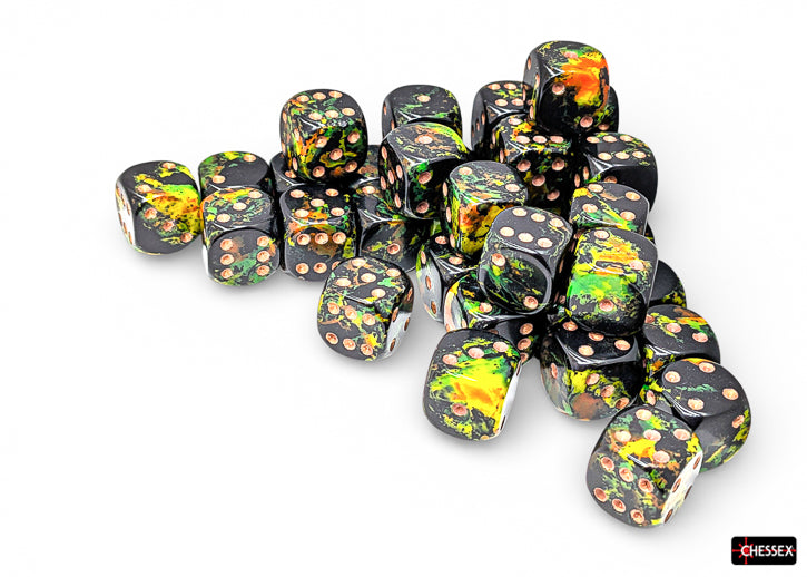 Chessex: 36D6 12MM Dice - Brush Deep Forest/Gold