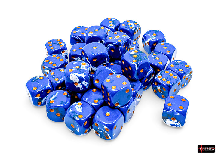 Chessex: 36D6 12MM Dice - Brush Wavebreak/Gold