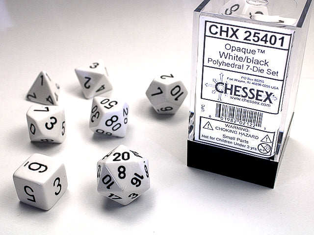 Chessex: 7 Piece Dice Set - Opaque White/Black