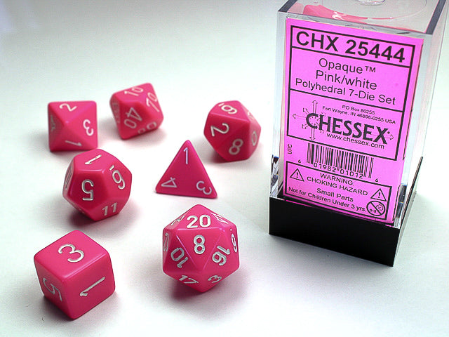 Chessex: 7 Piece Dice Set - Opaque Pink/White