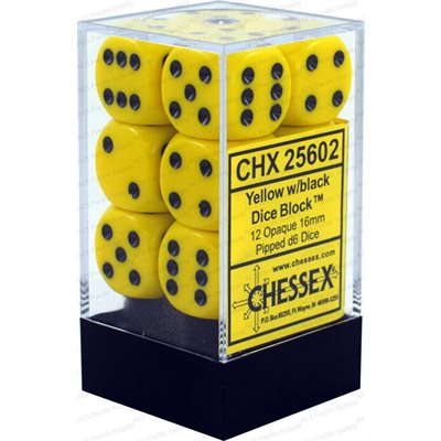 Chessex: 12D6 16MM Dice - Opaque Yellow/Black