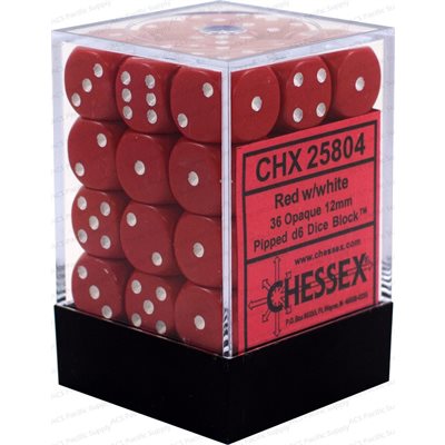 Chessex: 36D6 12MM Dice - Opaque Red/White