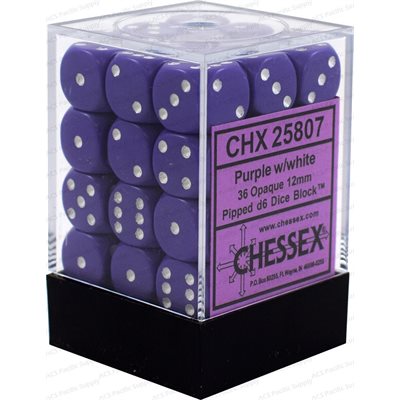 Chessex: 36D6 12MM Dice - Opaque Purple/White