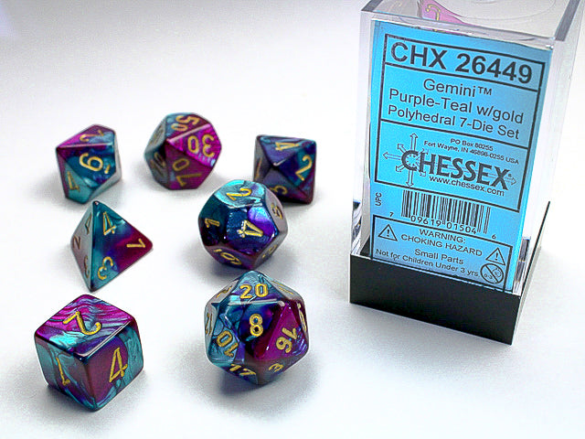 Chessex: 7 Piece Dice Set - Gemini Purple-Teal/Gold
