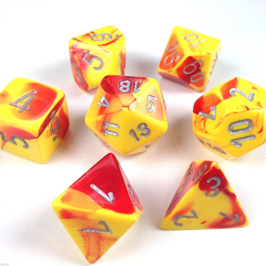 Chessex: 7 Piece Dice Set - Gemini Red-Yellow/Silver
