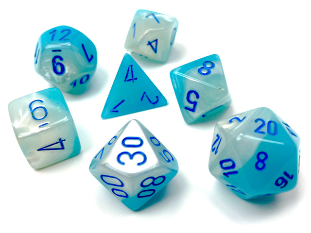Chessex: 7 Piece Dice Set - Gemini Pearl Turquoise-White/Blue
