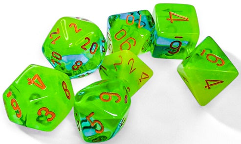 Chessex: 7 Piece Dice Set - Gemini Plasma Green Teal/Orange Luminary