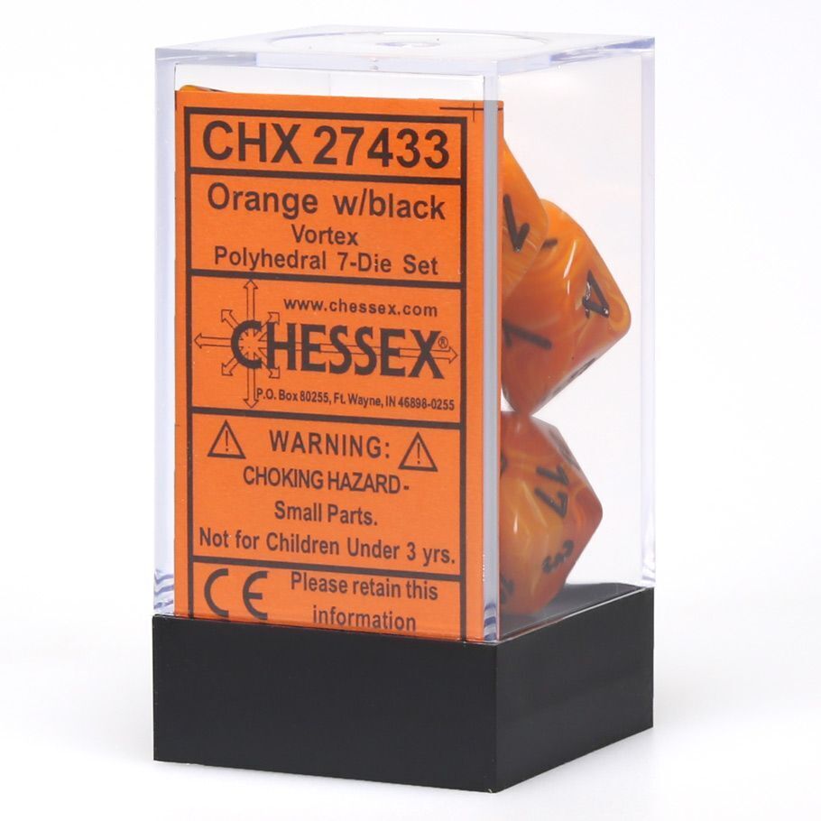 Chessex: 7 Piece Dice Set - Vortex Orange/Black