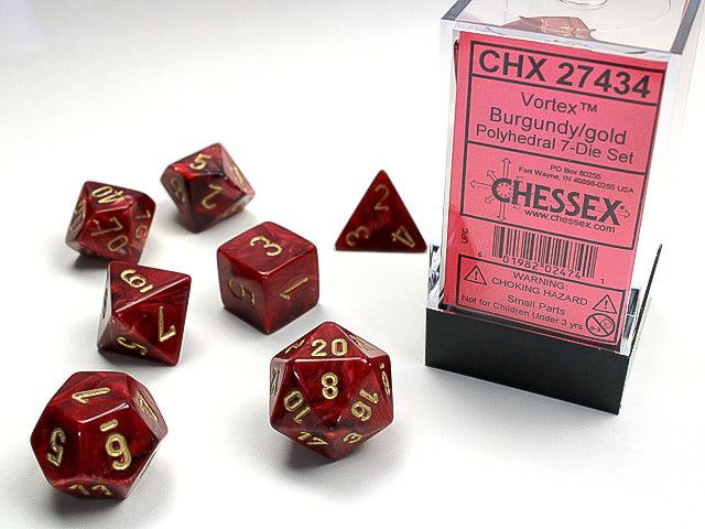Chessex: 7 Piece Dice Set - Vortex Burgundy/Gold