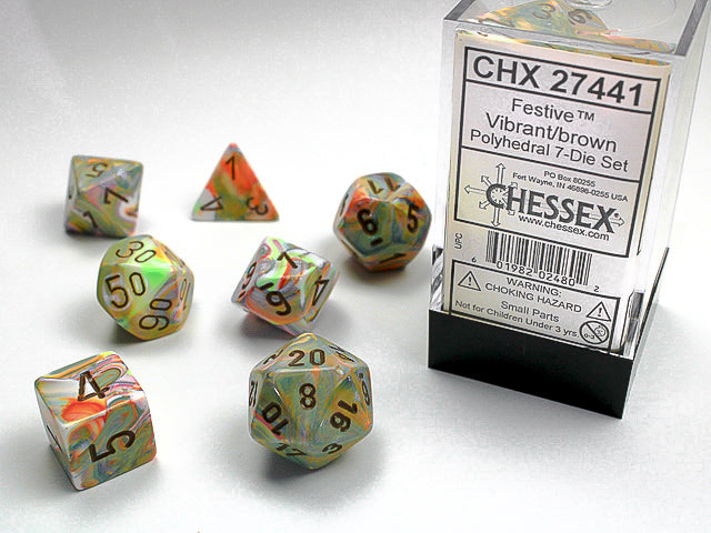 Chessex: 7 Piece Dice Set - Festive Vibrant/Brown