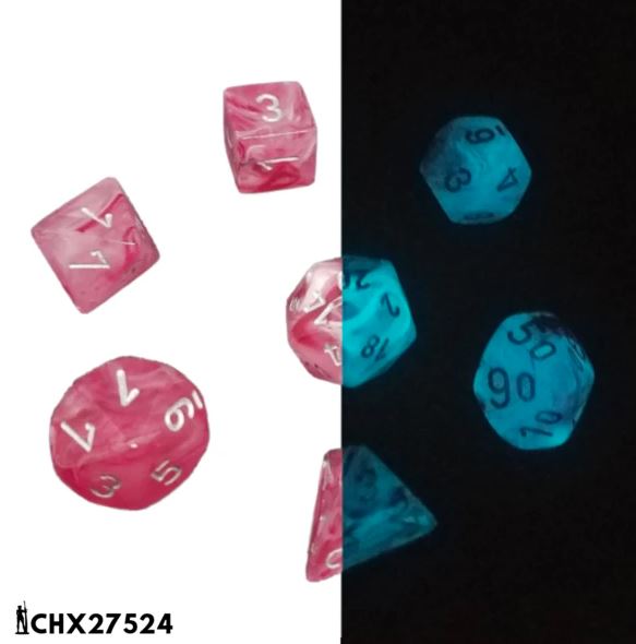 Chessex: 7 Piece Dice Set - Ghostly Glow Pink/Silver