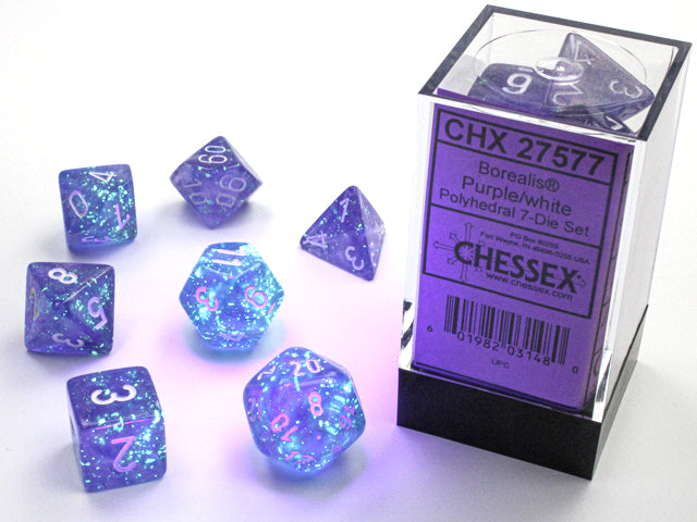Chessex: 7 Piece Dice Set - Borealis Purple/White