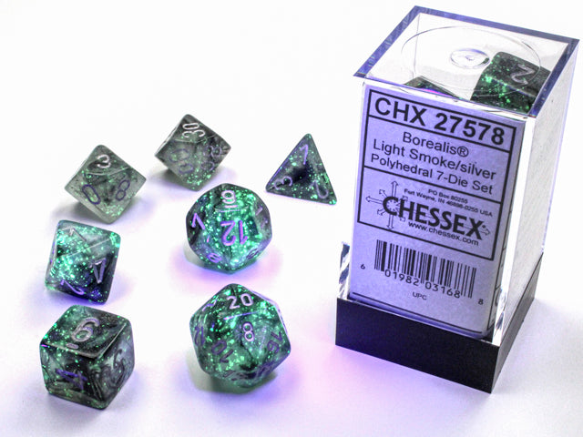 Chessex: 7 Piece Dice Set - Borealis Light Smoke/Silver