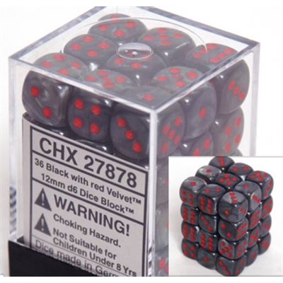 Chessex: 36D6 12MM Dice - Velvet Black/Red