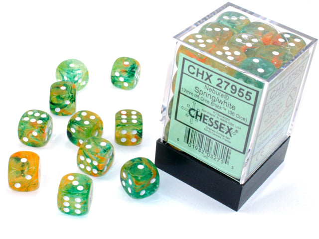 Chessex: 36D6 12MM Dice - Nebula Spring/White Luminary
