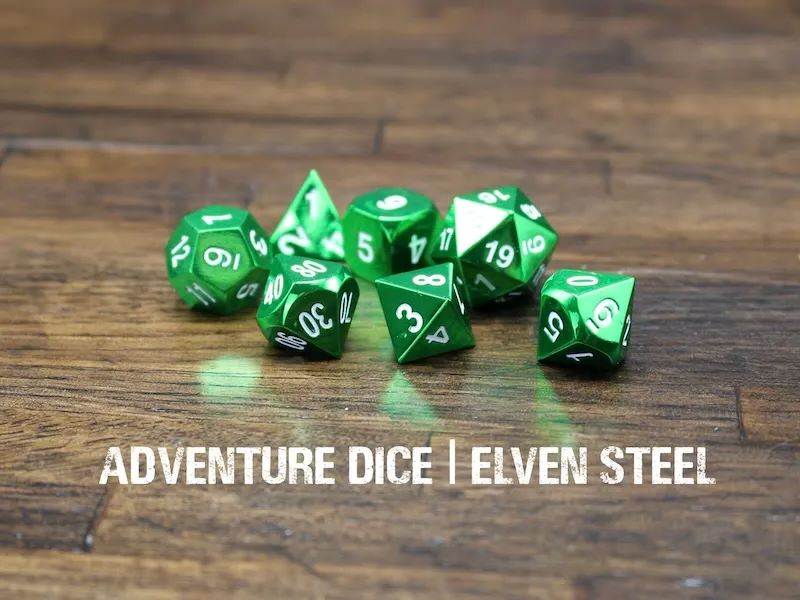 Adventure Dice: 7 Piece Metal Dice Set - Elven Steel
