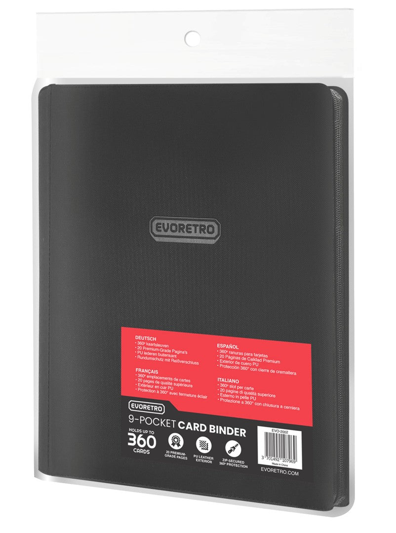 Evoretro: 9 Pocket Card Zip-Up Binder - Black