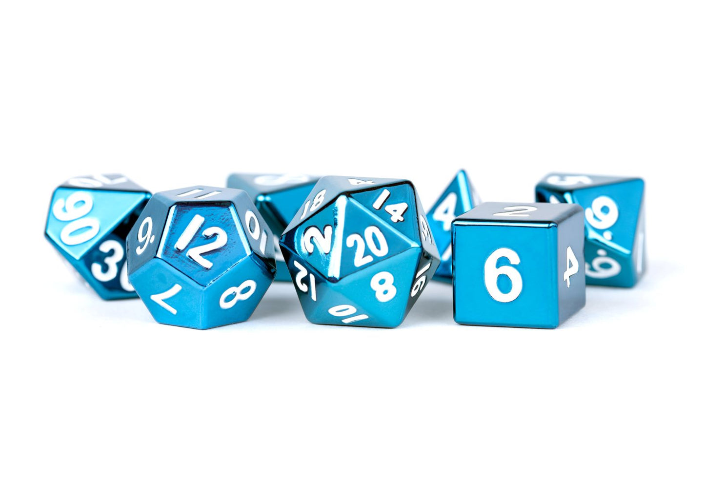FanRoll: 7 Piece 16mm Metal Dice Set - Blue
