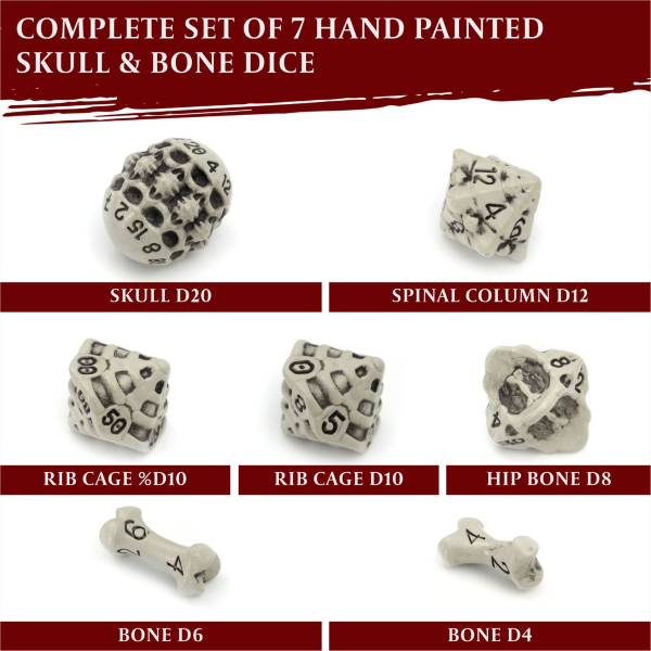 Lynx: 7 Piece Dice Set - Skull & Bone Cleaned Bone White