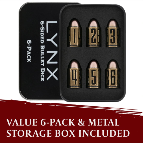 Lynx: D6 Bullet Dice Set - Brass Metal