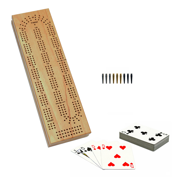 Cribbage: 3 Track Wood Board With Storage