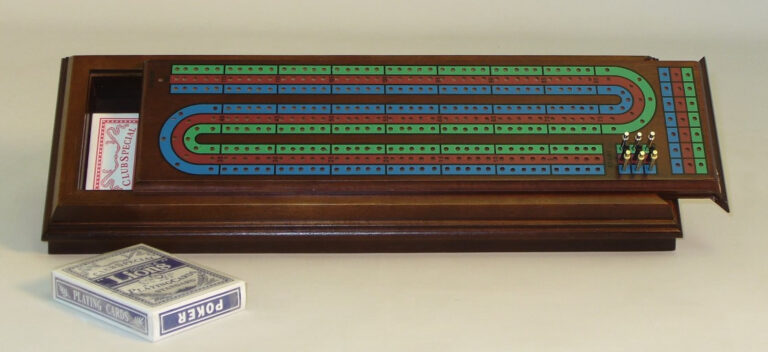Cribbage: 3 Track Slide-Top Walnut With Cards