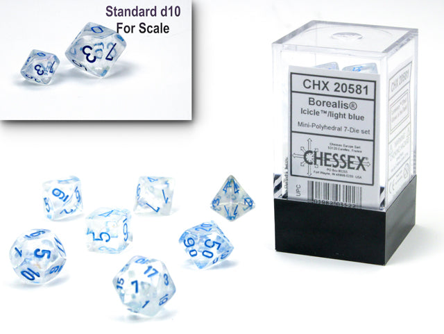 Chessex: 7 Piece Dice Set - Borealis Mini-Hedral Light Blue Luminary