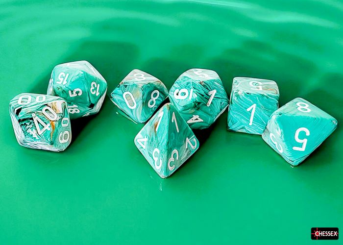 Chessex: 7 Piece Dice Set - Mega Marble Oxi-Copper/White
