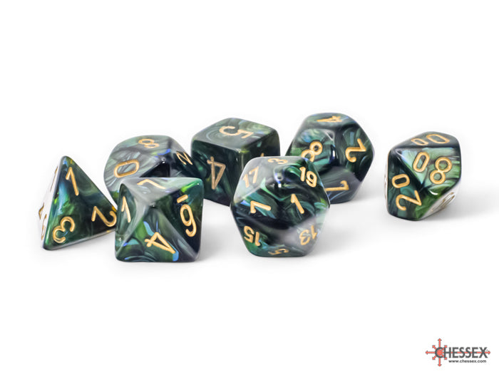 Chessex: 7 Piece Dice Set - Mega-Hedral Scarab Jade/Gold