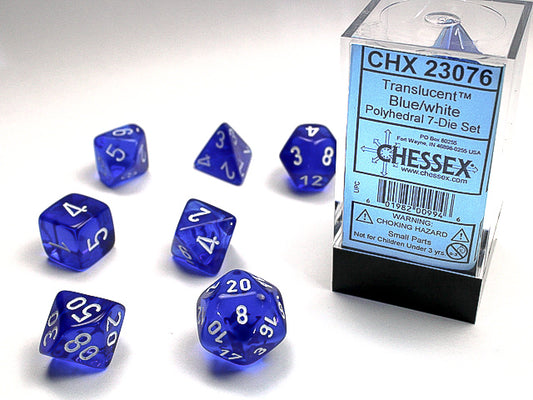 Chessex: 7 Piece Dice Set - Translucent Blue/White