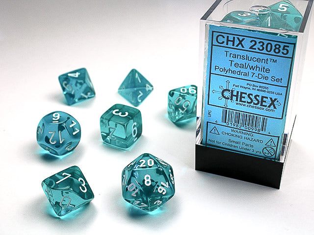 Chessex: 7 Piece Dice Set - Translucent Teal/White