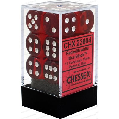 Chessex: 12D6 16MM Dice - Translucent Red/White