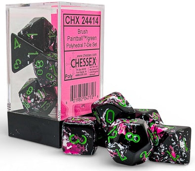Chessex: 7 Piece Dice Set - Brush Paintball/Green