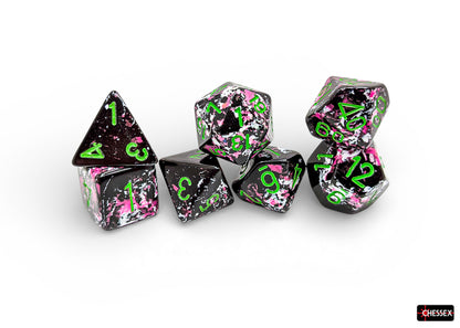 Chessex: 7 Piece Dice Set - Brush Paintball/Green