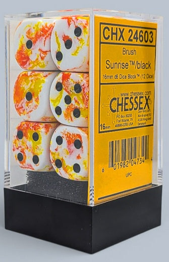 Chessex: 12D6 16MM Dice - Brush Sunrise/Black