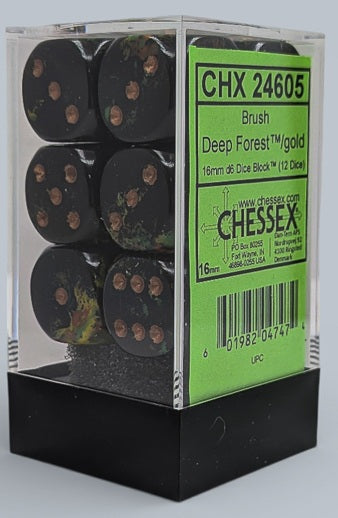 Chessex: 12D6 16MM Dice - Brush Deep Forest/Gold