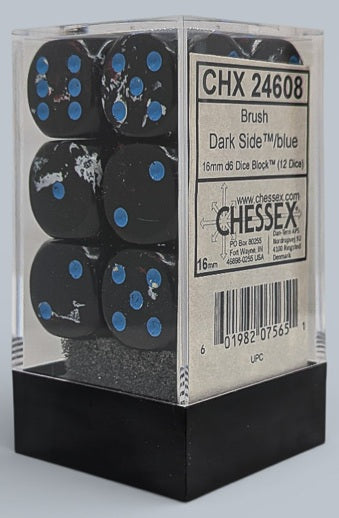 Chessex: 12D6 16MM Dice - Brush Dark Side/Blue