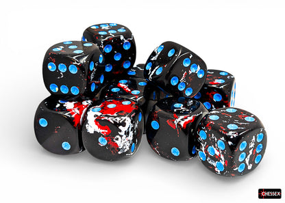 Chessex: 12D6 16MM Dice - Brush Dark Side/Blue