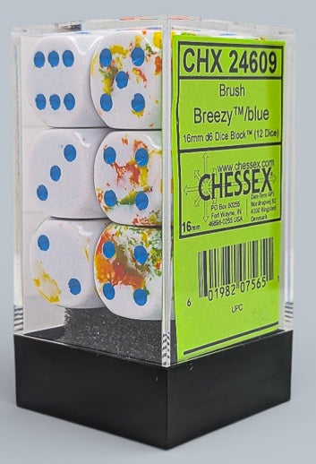 Chessex: 12D6 16MM Dice - Brush Breezy/Blue