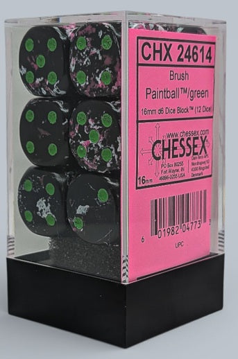 Chessex: 12D6 16MM Dice - Brush Paintball/Green