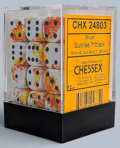 Chessex: 36D6 12MM Dice - Brush Sunrise/Black