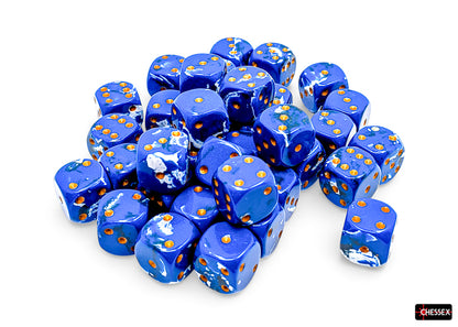 Chessex: 36D6 12MM Dice - Brush Wavebreak/Gold