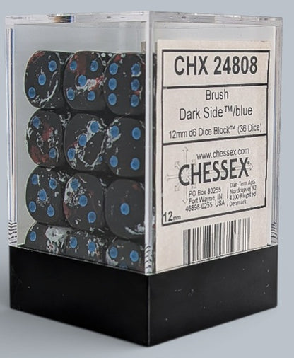 Chessex: 36D6 12MM Dice - Brush Dark Side/Blue