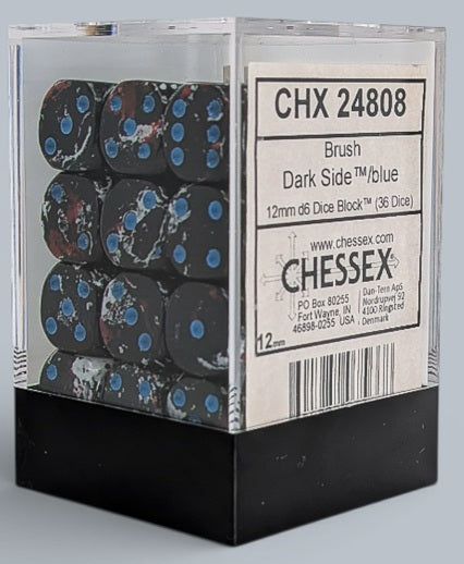 Chessex: 36D6 12MM Dice - Brush Dark Side/Blue