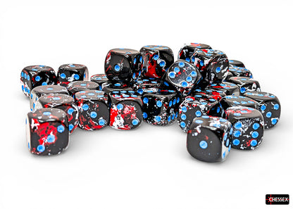 Chessex: 36D6 12MM Dice - Brush Dark Side/Blue