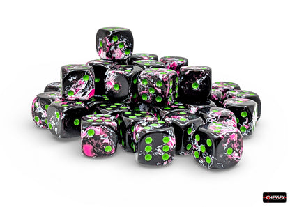 Chessex: 36D6 12MM Dice - Brush Paintball/Green
